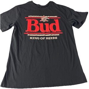 New Budweiser King of Beers T Shirt Mens L Black Red Logo Graphic 100% Cotton